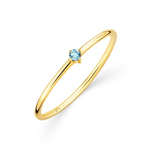 OROVI Damen Goldschmuck, Verlobungsring mit Topas, Gold Ring mit Solitaire blauer Edelstein Geburtsstein, 9 Karat (375) Gelbgold von OROVI