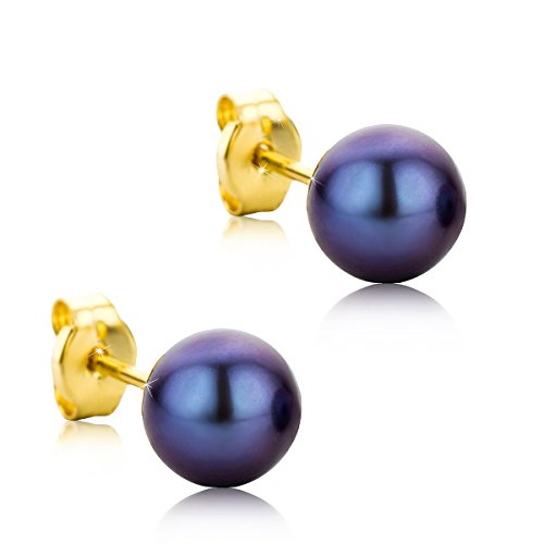 Orovi Damen Ohrringe Blau Perlen Set Ohrstecker 9 Karat Gold Gelbgold (375) Schmuck von OROVI