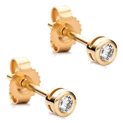 Orovi Damen Ohrringe mit Diamanten Gelbgold Solitär Ohrstecker 14 Karat (585) Gold und Diamant Brillanten 0.10 Ct von OROVI