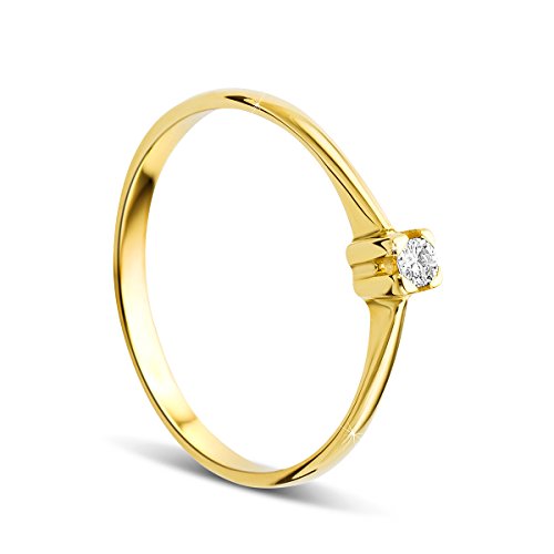 Orovi Damen Verlobungsring Gold Solitärring Diamantring 9 Karat (375) Brillanten 0.05crt GelbGold Ring mit Diamanten Ring Handgemacht in Italien von OROVI