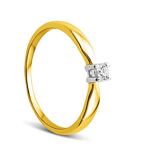 Orovi Damen Verlobungsring Gold Solitärring Diamantring 9 Karat (375) Brillanten 0.10crt GelbGold Ring mit Diamanten Ring Handgemacht in Italien von OROVI