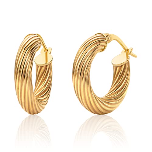 Orovi Ohrschmuck für Damen 18 mm runde gedrehte kreis Creolen Gelbgold klassische Goldreifen Ohrringe aus 9 Karat (375) Gold von OROVI