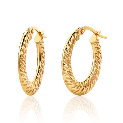 Orovi Ohrschmuck für Damen 20 mm runde klassische kreis Creolen mit Muster Gelbgold Goldreifen Ohrringe mit Gravur aus 9 Karat (375) Gold von OROVI