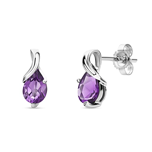 Orovi – Ohrringe Tropfenform aus 14 Karat Weißgold (585) mit kreiertem Amethyst (0.74 ct) – Ohrstecker Gold Damen mit Edelstein in edler Krappenfassung – Allergenfrei & handmade (10 x 4.5 mm) von OROVI