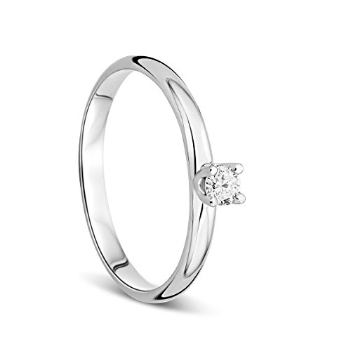 Orovi Ring Damen Solitär Verlobungsring Weißgold 9 Karat / 375 Gold Diamant Brilliant 0.1 ct von OROVI