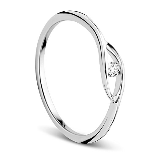 Orovi Ring für Damen Schmuck Weißgold 9 Karat/ 375 Gold Solitär VerlobungsRing mit Diamant Brillant 0.05 ct von OROVI