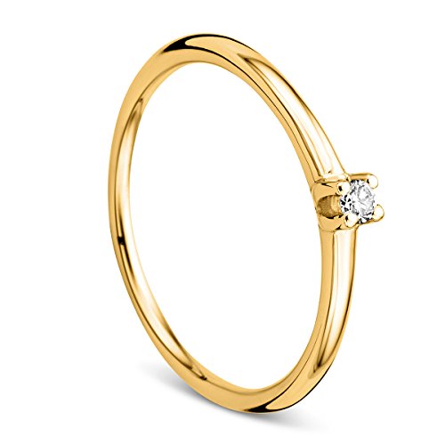 Orovi Ring für Damen Verlobungsring Gold Solitärring Diamantring 9 Karat (375) Brillianten 0.04ct Gelbgold Ring mit Diamanten Ring Handgemacht in Italien von OROVI