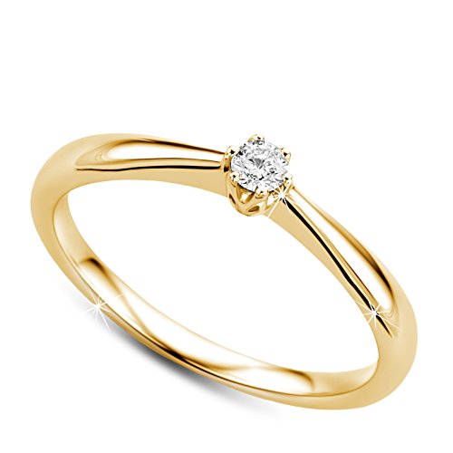OROVI Ring für Damen Verlobungsring Gold Solitärring Diamantring 9 Karat (375) Brillianten 0.09crt GelbGold Ring mit Diamanten Ring Handgemacht in Italien von OROVI
