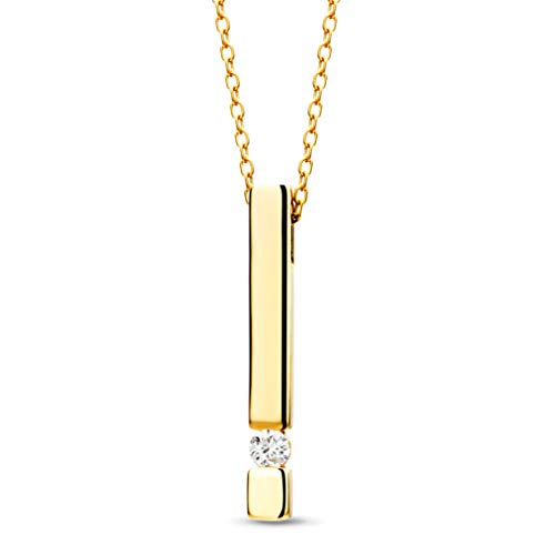 Orovi Schmuck Damen 0,07 Ct Diamant Stab Collier Gold mit Bar-Anhänger und Solitär natürlicher Diamant im Brillantschliff in einer Spannungsfassung Zeitlose Halskette aus Gelbgold 9 Karat (375), 42 cm von OROVI