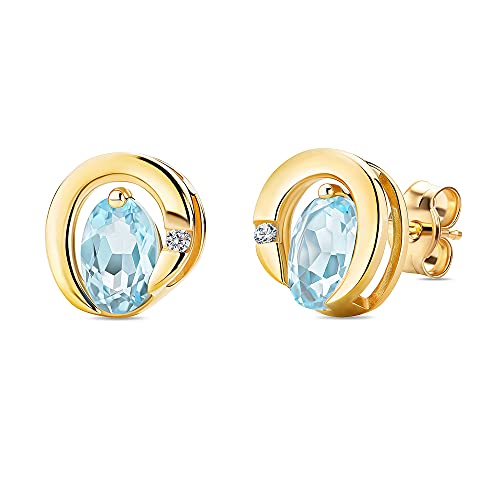 Orovi Schmuck Damen 0.02 Ct Diamant Ohrringe Gelbgold mit ovalem Edelstein/Geburtsstein November blauer Topas und Diamant Brillant Ohrstecker aus 9 Karat (375) Gold von OROVI