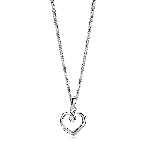 OROVI Schmuck Damen Herz–Kette mit Herzanhänger besetzt mit weißen Zirkonia in Brillantschliff Zeitlose klassische silberne Halskette aus 925 Sterling Silber, 46 cm lang von OROVI