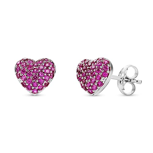 Orovi Schmuck Damen Herz–Ohrstecker mit Herzen Edelsteine Geburtssteine rosa Rubinen pavé besetzt Zeitlose klassische silberne Ohrringe aus 925 Sterling Silber Orovi Schmuck Damen Herz–Ohrstecker mit Herzen Edelsteine Geburtssteine rosa Rubinen pavé besetzt Zeitlose klassische silberne Ohrringe aus 925 Sterling Silber von OROVI