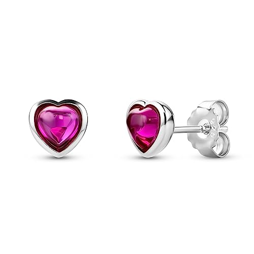 Orovi Schmuck Damen Herz-Rubin Ohrstecker mit Edelsteine/Geburtssteine herzförmige Rubine in Rot Zeitlose klassische Ohrringe aus 925 Sterling Silber von OROVI