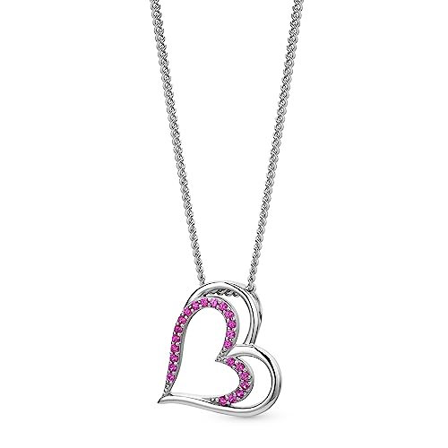 OROVI Schmuck Damen Herz-in-Herz-Kette mit einem großen Herzanhänger, in dem ein weiteres mit funkelnden Rubinen besetztes Herz eingearbeitet ist Zeitlose Halskette aus 925 Sterling Silber, 46 cm von OROVI