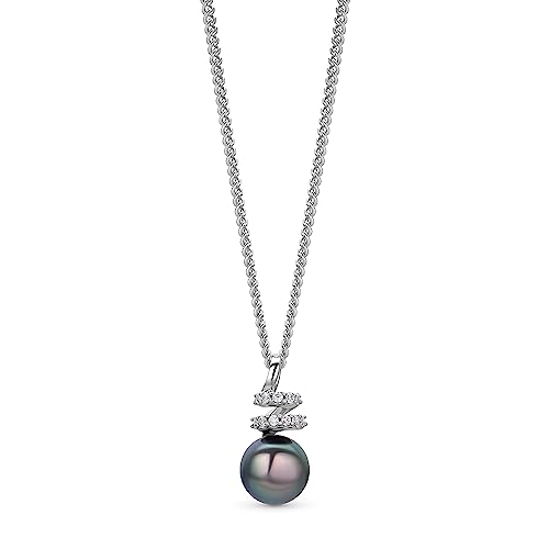 OROVI Schmuck Damen Perlenkette mit Einer schwarzen Süßwasser Zuchtperle umgeben von weißen Zirkonia in Brillantschliff Zeitlose Moderne Perlen Silberkette Halskette aus 925 Sterling Silber, 46 cm von OROVI