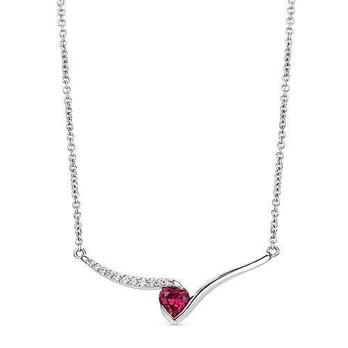 Orovi Schmuck Damen Rubin Herz–Kette mit Herzanhänger Edelstein roter Rubin umgeben von weißen Zirkonia in Brillantschliff Zeitlose klassische Silberkette Halskette aus 925 Sterling Silber, 45 cm lang von OROVI