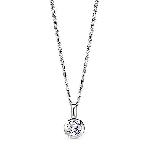 Orovi Schmuck Damen Solitär Silberkette mit Anhänger weißer Solitär funkelnder Zirkonia im Brillantschliff und in einer Zargenfassung, Zeitlose klassische Halskette aus 925 Sterling Silber, 46 cm von OROVI