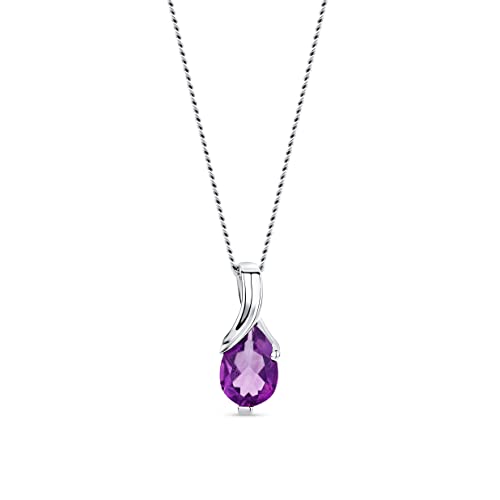 OROVI – Kette Damen aus 14 Karat (585) Weißgold mit ovalem Amethyst im Tropfenschliff (0.57 ct) – Filigrane Edelstein Halskette Damen mit Anhänger – Goldkette Allergenfrei & handgemacht (45 cm) von OROVI