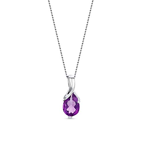 OROVI – Kette Damen aus 14 Karat (585) Weißgold mit ovalem Amethyst im Tropfenschliff (0.57 ct) – Filigrane Edelstein Halskette Damen mit Anhänger – Goldkette Allergenfrei & handgemacht (45 cm) von OROVI