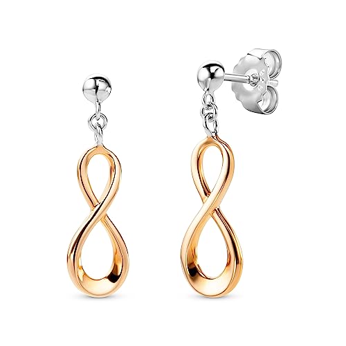 Orovi Schmuck Damen Unendlichkeits-Ohrhänger mit Infinity Symbol Zeitlose klassische Ohrringe aus 925 Sterling Silber Rotgold vergoldet von OROVI