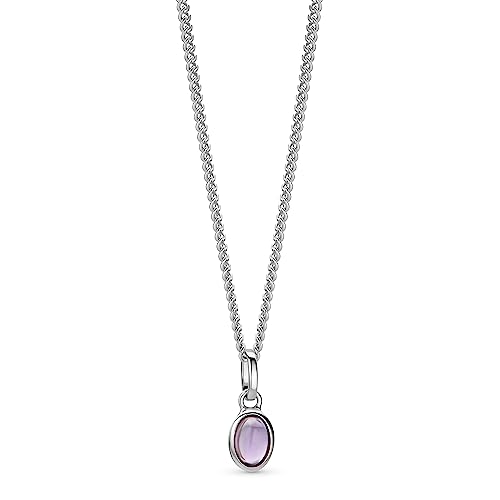 Orovi Schmuck Damen ovale Amethyst Kette mit Kettenanhänger Edelstein/Geburtsstein natürlicher Amethyst in Lila Zeitlose klassische Silberkette Halskette aus 925 Sterling Silber, 46 cm lang von OROVI