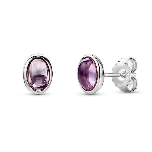 Orovi Schmuck Damen ovale Amethyst Ohrstecker mit Edelsteine/Geburtssteine natürliche Amethyste in Lila Zeitlose klassische Ohrringe aus 925 Sterling Silber von OROVI