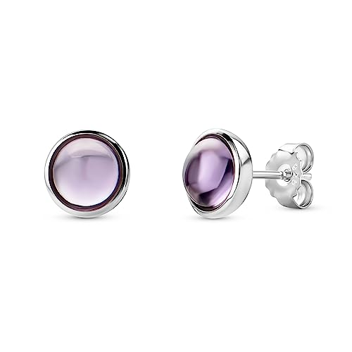 Orovi Schmuck Damen runde Amethyst- Ohrstecker mit Edelsteine/Geburtssteine runde natürliche lila Amethyste Zeitlose klassische Ohrringe aus 925 Sterling Silber von OROVI