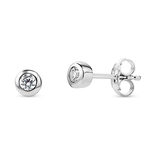 Orovi Schmuck Damen runde Solitärohrstecker mit 2 funkelnden Zirkonia im Brillantschliff in einer Zargen Fassung Zeitlose klassische Ohrringe aus 925 Sterling Silber von OROVI