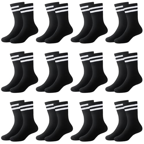 ORPAPA 12 Paar Tennissocken Kinder Socken Jungen Kindersocken Sportsocken Kinder Baumwolle Tennissocken Streifen für Jungen and Mädchen 27-30 von ORPAPA