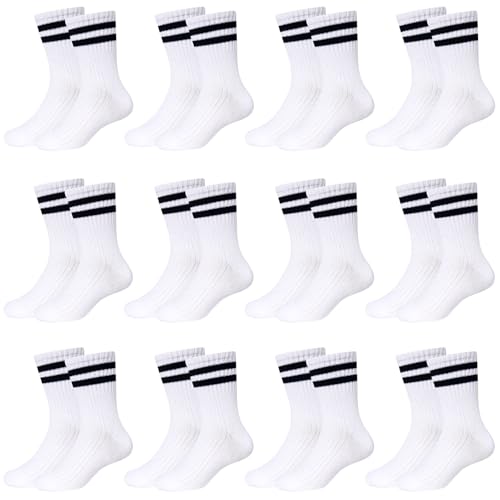 ORPAPA 12 Paar Tennissocken Kinder Socken Jungen Kindersocken Sportsocken Kinder Baumwolle Tennissocken Streifen für Jungen and Mädchen 27-30 von ORPAPA