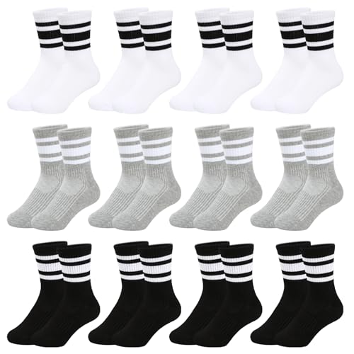 ORPAPA Socken Jungen Tennissocken Kinder Sportsocken Kindersocken Jungen Mädchen Baumwolle Kinder Socken Unisex 12 Paar 27-32 von ORPAPA