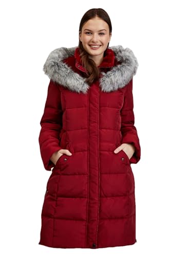 ORSAY Burgunderroter Damen Daunen-Wintermantel mit Kapuze und Kunstpelz Trendige Damenmäntel | Stilvolle Begleiter | Warme Wintermode | Modische Mäntel | Elegante Outerwear | Winterjacken | Klassische von ORSAY
