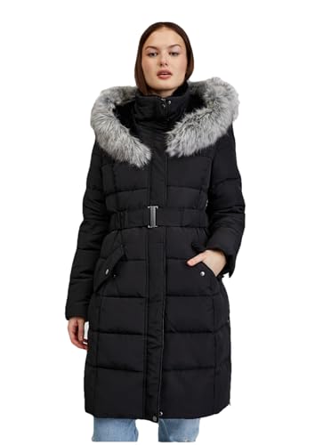 ORSAY Schwarzer Damen Daunen-Wintermantel mit Kapuze und Kunstpelz Trendige Damenmäntel | Stilvolle Begleiter | Warme Wintermode | Modische Mäntel | Elegante Outerwear | Winterjacken | Klassische von ORSAY