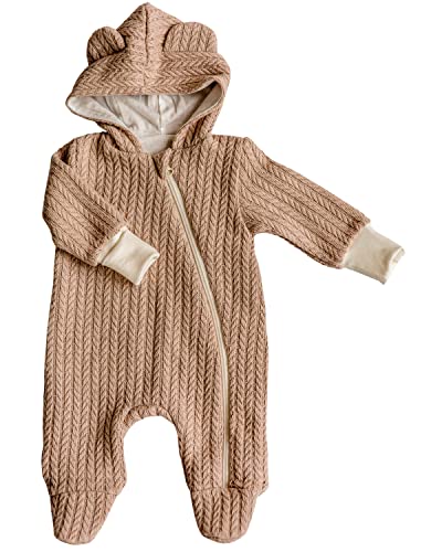 ORSON for® | Baby Overall mit Kapuze | Strampler neugeborene mit Reißverschluss | 0-24 Monate | 100% Baumwolle | Wollwalk | Oeko-Tex (Braun/Beige d, 56) von ORSON for