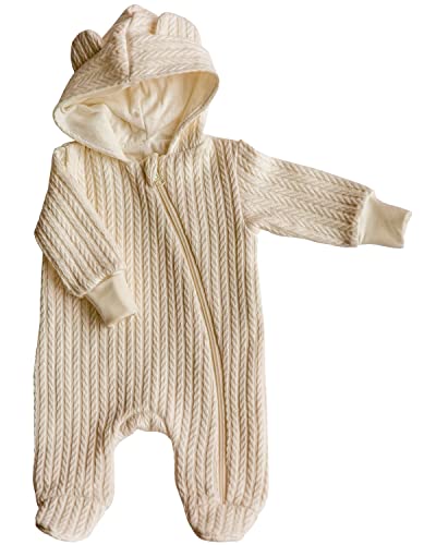 ORSON for® | Baby Overall mit Kapuze | Strampler neugeborene mit Reißverschluss | 0-24 Monate | 100% Baumwolle | Wollwalk | Oeko-Tex (Beige d, 56) von ORSON for