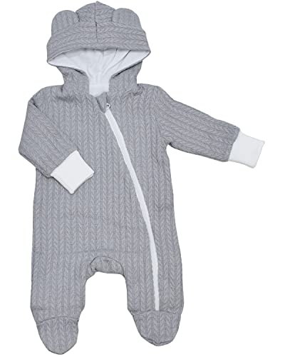 ORSON for® | Baby Overall mit Kapuze | Strampler neugeborene mit Reißverschluss | 0-24 Monate | 100% Baumwolle | Wollwalk | Oeko-Tex (Grau/Weiß d, 56) von ORSON for