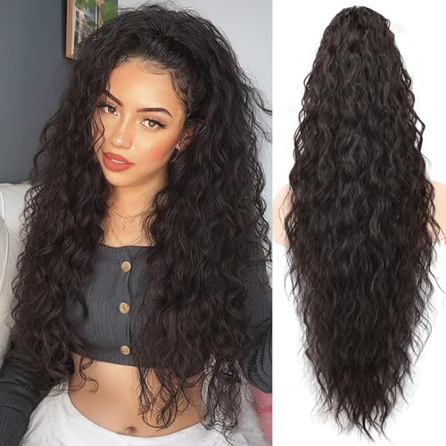 ORSUNCER 30 Zoll gewellte lange Pferdeschwanz-Clip-Haarverlängerung mit lockigem Pferdeschwanz-Clip für Frauen, synthetische Scheibe des natürlichen Aussehens weich Zur Verwendung D von ORSUNCER