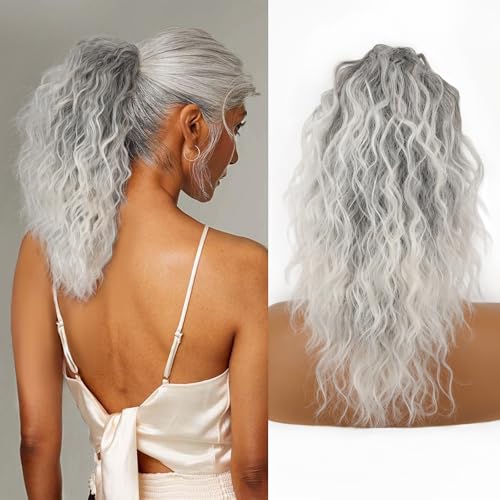 ORSUNCER Pferdeschwanz-Extension mit Clip, 45 cm, gelockt, mit synthetischem Clip, natürlich und flauschig, für Damen, Ombergrau ORSUNCER Pferdeschwanz-Extension mit Clip, 45 cm, gelockt, mit synthetischem Clip, natürlich und flauschig, für Damen, Ombergrau von ORSUNCER