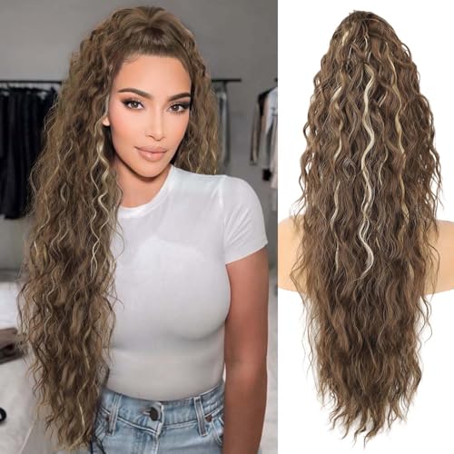 Pferdeschwanz-Extensions, 76,2 cm, mit Clip, lockige Clip-in-Haarverlängerung, natürliches, flauschiges Haarteil für Damen, Schokoladenbraun Pferdeschwanz-Extensions, 76,2 cm, mit Clip, lockige Clip-in-Haarverlängerung, natürliches, flauschiges Haarteil für Damen, Schokoladenbraun von ORSUNCER