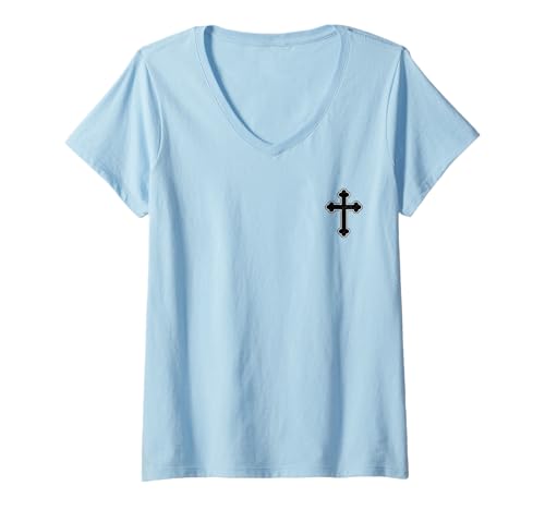Damen ORTHODOXES KATHOLISCHES KATHOLISCHES OSTENKREUZ GRIECHISCHES CHRISTISCHES KRE T-Shirt mit V-Ausschnitt von ORTHODOX CATHOLIC CHURCH