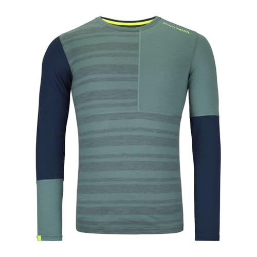 ORTOVOX 185 Rock'n'Wool Long Sleeve M - Vielseitiges, bequemes Longsleeve aus feiner Merinowolle für Wintertouren - GRÜN - Herren - M von ORTOVOX