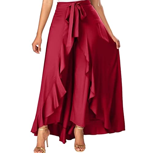 ORTUH Elegante Kleiderhosen für Damen, Ausgefallene Schnürröcke mit hoher Taille für Damen, Unregelmäßige Chiffon-gerüschte Schnürhosen für Damen von ORTUH