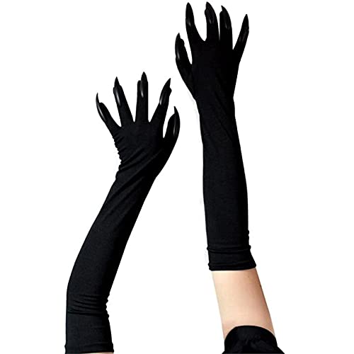 ORTUH Hexenkostüm Requisiten - Halloween Lange Fingernägel Handschuhe - Lange Nagelhandschuhe Fingernägel Krallen - Schwarze Handärmel Paw Performance Cuff Geisterhandschuhe - Spitze Finger von ORTUH