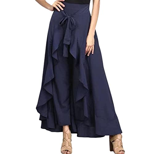 ORTUH High Waist Lace Up Anzughose, Röcke für Damen Solid Flare Saum Unregelmäßige Chiffon Gerüschte Anzughose, High Waist Midirock Eleganter Rock von ORTUH