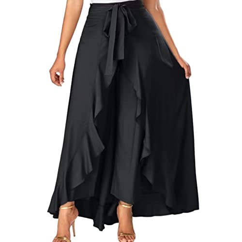 ORTUH High Waist Lace Up Anzughose, Röcke für Damen Solid Flare Saum Unregelmäßige Chiffon Gerüschte Anzughose, High Waist Midirock Eleganter Rock von ORTUH