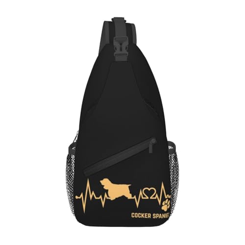 ORURYRTW Cocker Spaniel Hundeliebhaber Herzschlag EKG Puls Haustierrasse Pfote Brusttasche Männer Schlinge Umhängetasche Brusttasche Daypack Umhängetasche von ORURYRTW