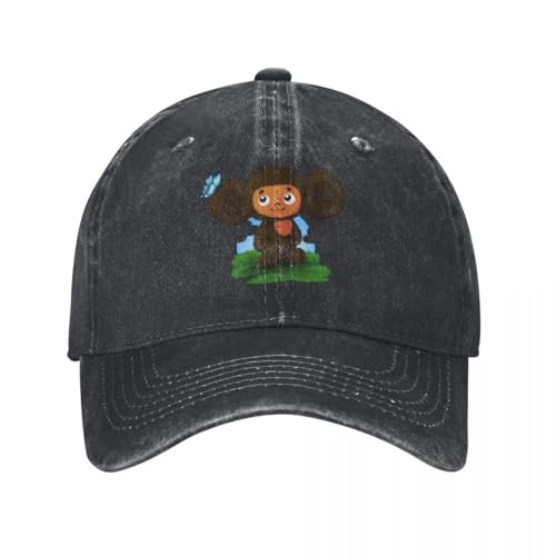 ORURYRTW Hut Unisex Mode Cheburashka Baseballkappe getragen Denim Stil Hüte gewaschen UDSSR Russische Karikatur Anime Workouts verstellbare Passform Freundschaft Geschenk von ORURYRTW