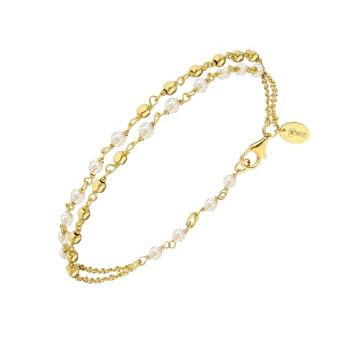 ORUS BIJOUX Armband, Silber, Gold, doppelte Ketten, natürliche Perlen, Weiß, Sterling-Silber, Natürliche Perlen von ORUS BIJOUX