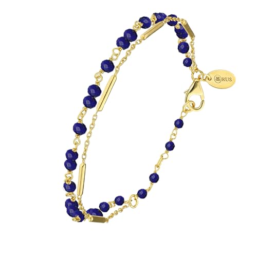 ORUS BIJOUX - Armband Silber Gold Doppelketten Haarspangen Steine Lapislazuli – Größe: 16 cm, Sterling-Silber 925/1000, Lapis, natürliche Perlen ORUS BIJOUX - Armband Silber Gold Doppelketten Haarspangen Steine Lapislazuli – Größe: 16 cm, Sterling-Silber 925/1000, Lapis, natürliche Perlen von ORUS BIJOUX