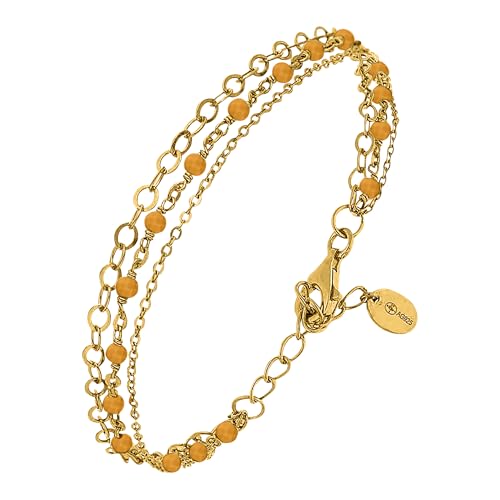 ORUS BIJOUX - Armband Silber Gold Dreifach Kette kleine Perlen Tigerauge – Größe: 16 cm plus 3 cm Verlängerung, Sterling-Silber, Tigerauge ORUS BIJOUX - Armband Silber Gold Dreifach Kette kleine Perlen Tigerauge – Größe: 16 cm plus 3 cm Verlängerung, Sterling-Silber, Tigerauge von ORUS BIJOUX